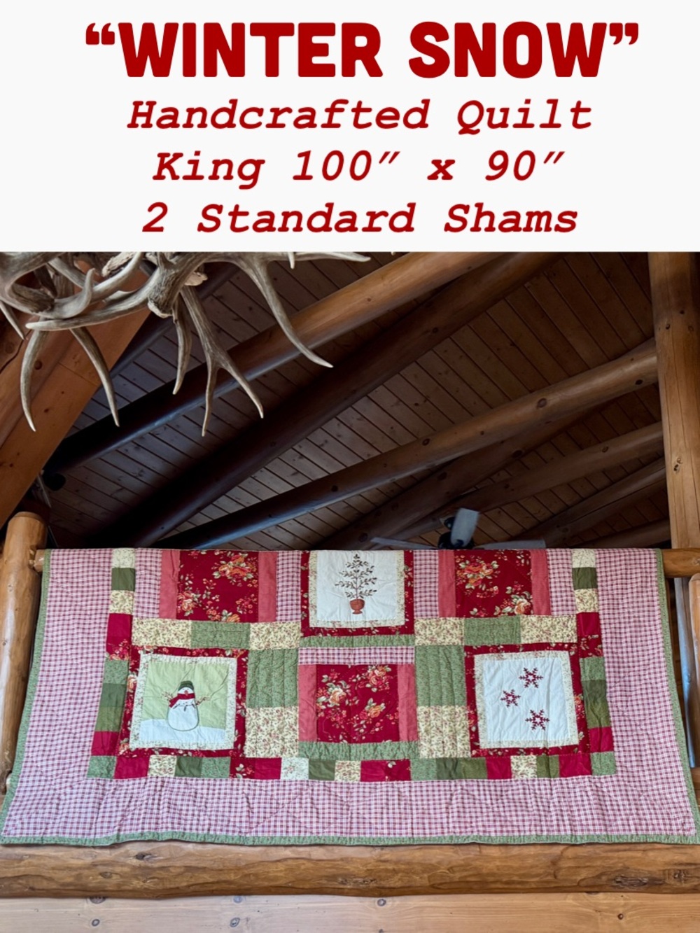 Handcrafted "Winter Snow" King Quilt & Standard Shams Christmas Holiday Like New
